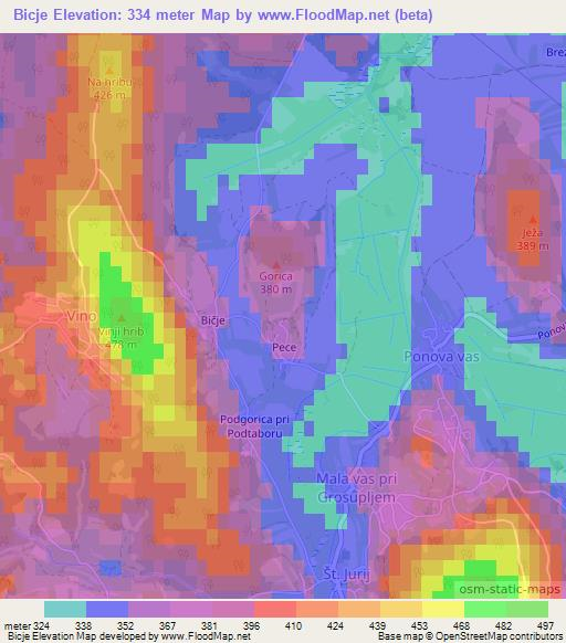 Bicje,Slovenia Elevation Map