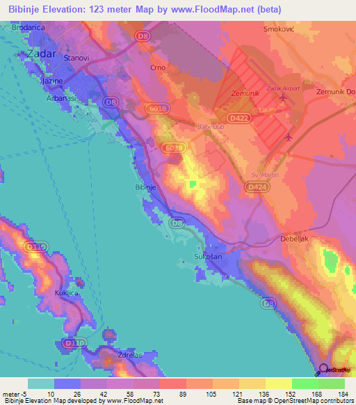 Bibinje,Croatia Elevation Map