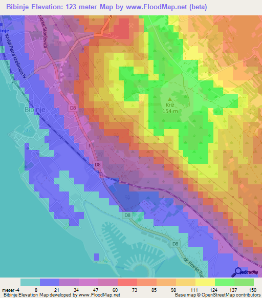 Bibinje,Croatia Elevation Map