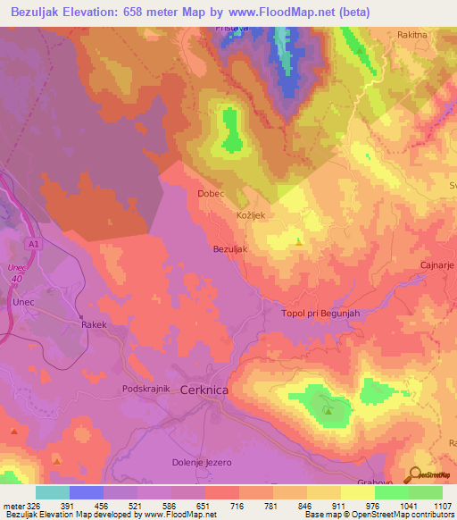 Bezuljak,Slovenia Elevation Map