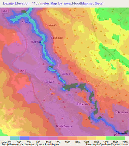 Bezuje,Montenegro Elevation Map