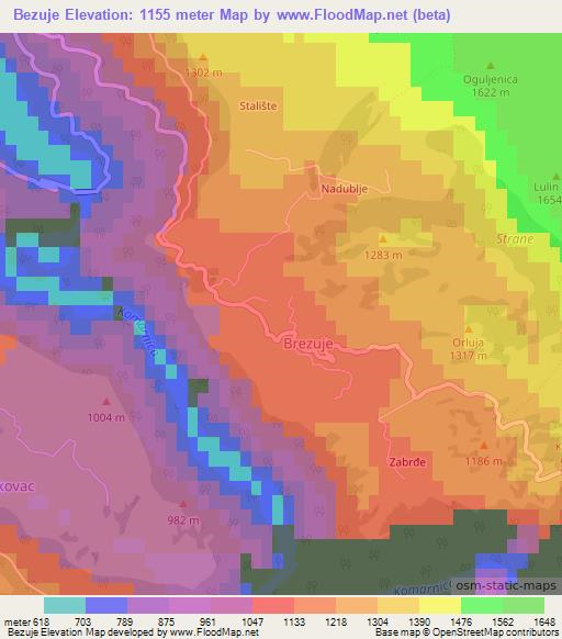 Bezuje,Montenegro Elevation Map