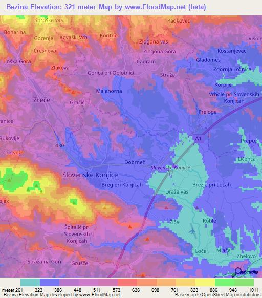 Bezina,Slovenia Elevation Map