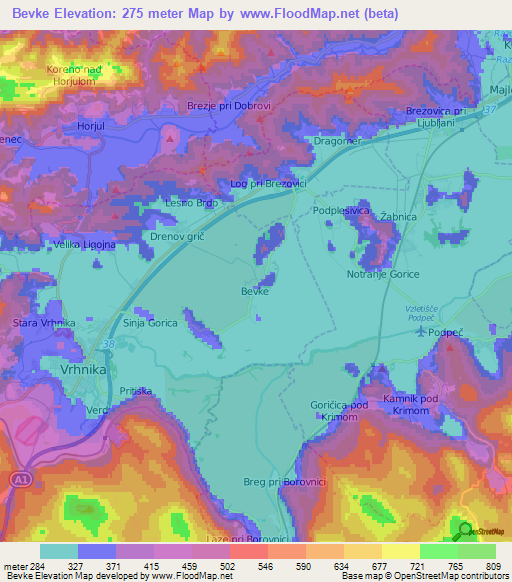 Bevke,Slovenia Elevation Map