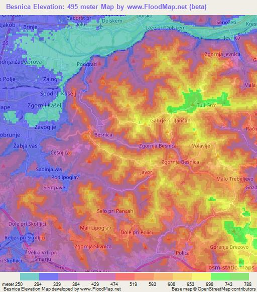 Besnica,Slovenia Elevation Map