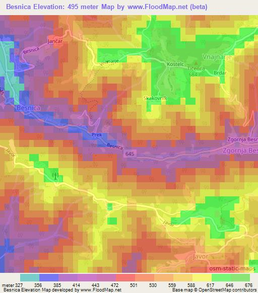 Besnica,Slovenia Elevation Map