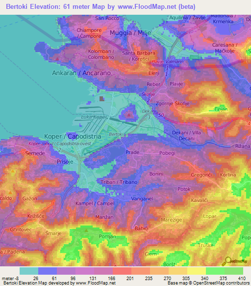 Bertoki,Slovenia Elevation Map