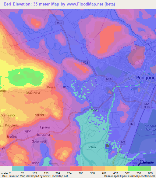 Beri,Montenegro Elevation Map