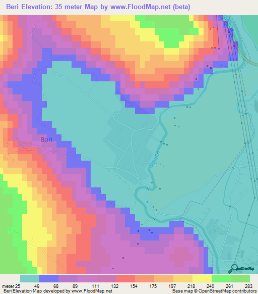 Beri,Montenegro Elevation Map