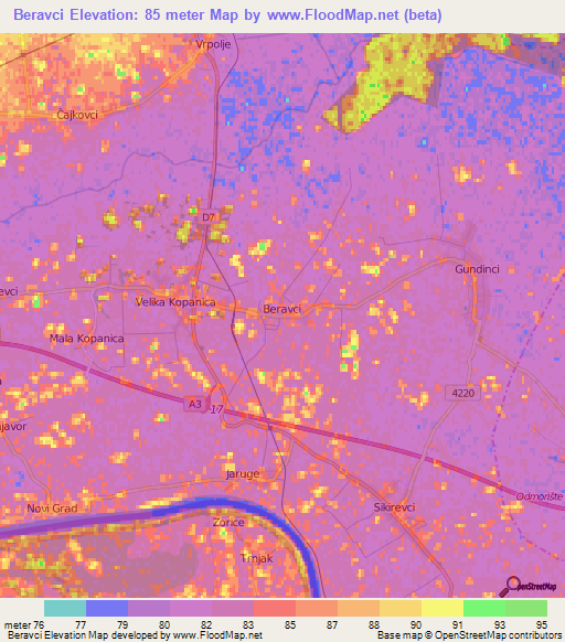 Beravci,Croatia Elevation Map