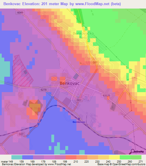 Benkovac,Croatia Elevation Map