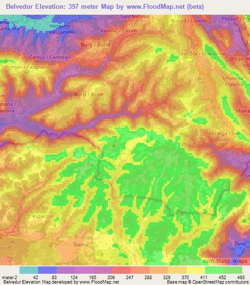 Belvedur,Slovenia Elevation Map