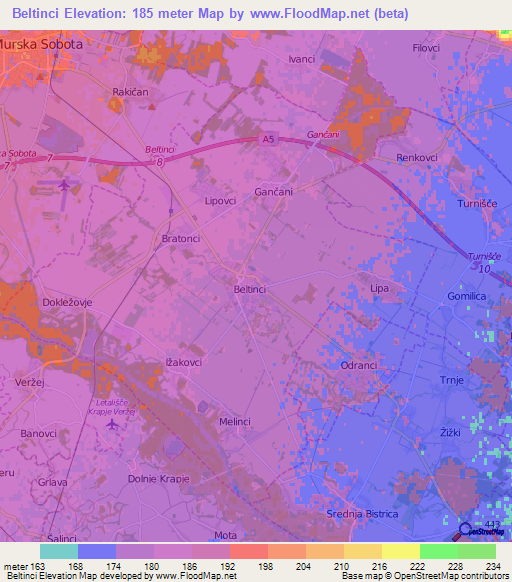 Beltinci,Slovenia Elevation Map