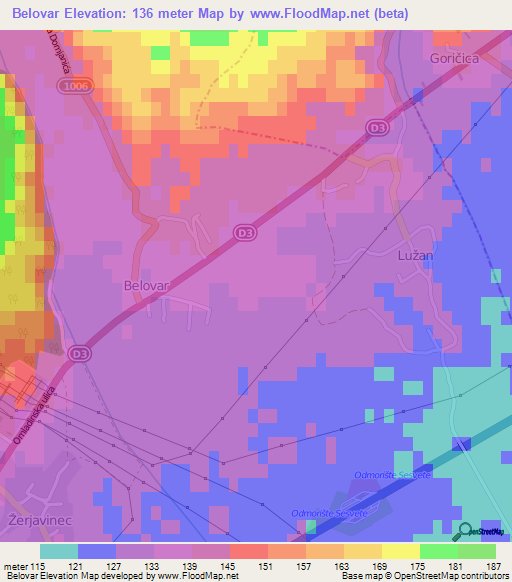 Belovar,Croatia Elevation Map