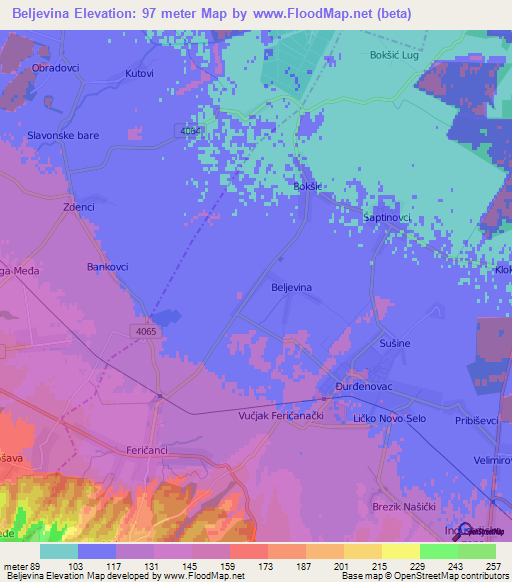 Beljevina,Croatia Elevation Map