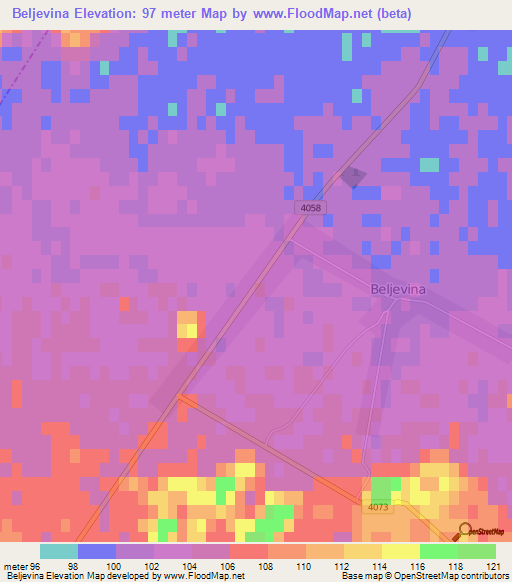 Beljevina,Croatia Elevation Map