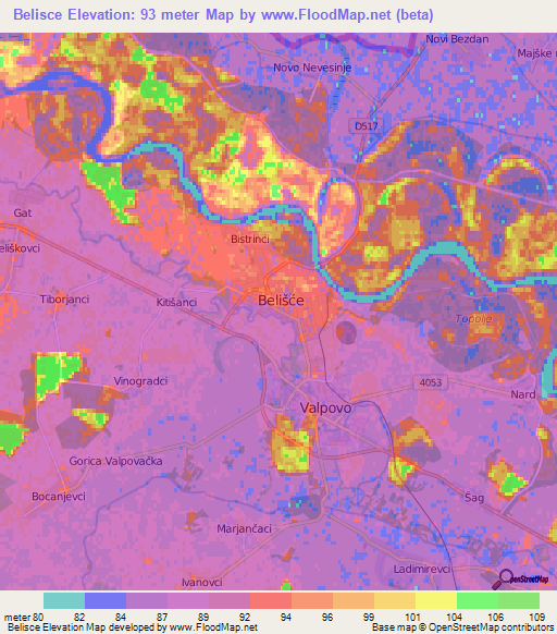 Belisce,Croatia Elevation Map