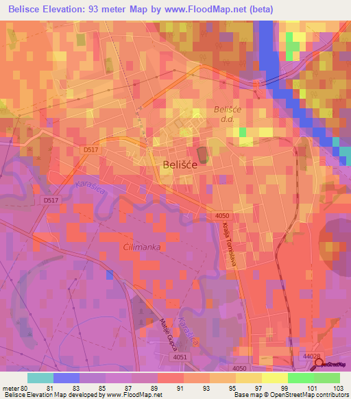 Belisce,Croatia Elevation Map