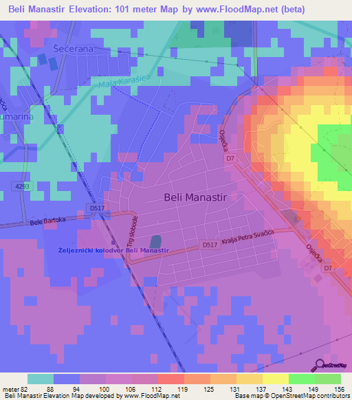 Beli Manastir,Croatia Elevation Map