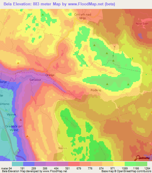 Bela,Slovenia Elevation Map