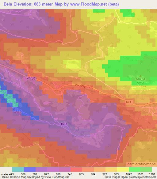 Bela,Slovenia Elevation Map