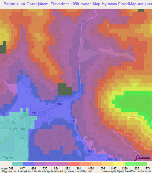 Begunje na Gorenjskem,Slovenia Elevation Map