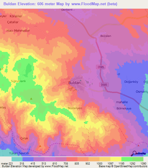 Buldan,Turkey Elevation Map