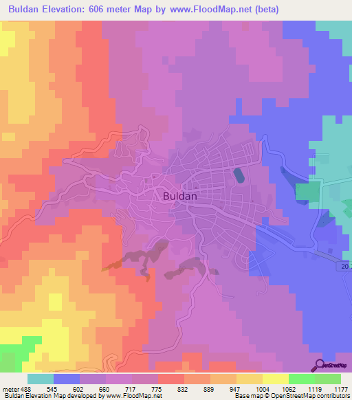 Buldan,Turkey Elevation Map