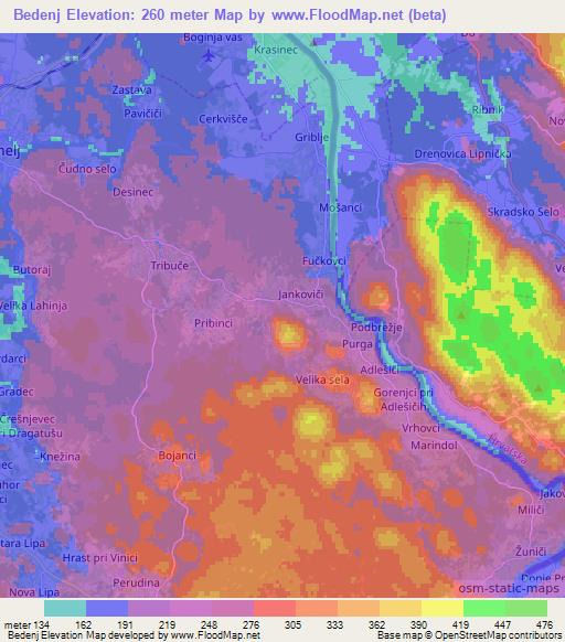 Bedenj,Slovenia Elevation Map