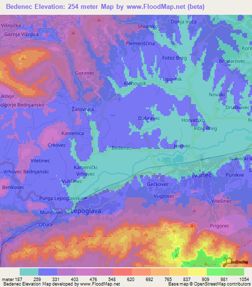 Bedenec,Croatia Elevation Map