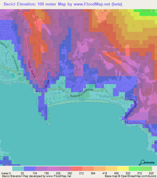 Becici,Montenegro Elevation Map