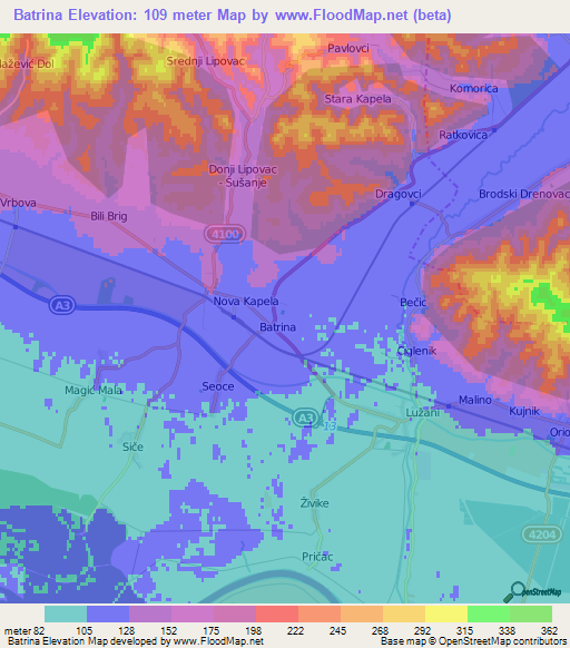 Batrina,Croatia Elevation Map