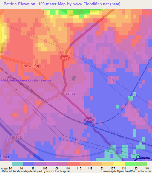 Batrina,Croatia Elevation Map