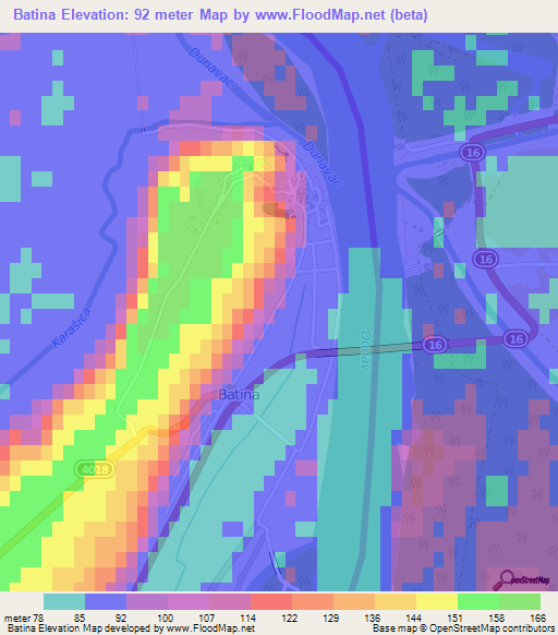 Batina,Croatia Elevation Map