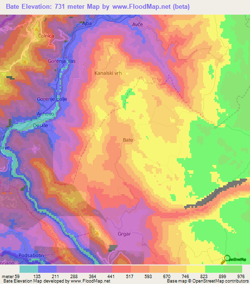 Bate,Slovenia Elevation Map