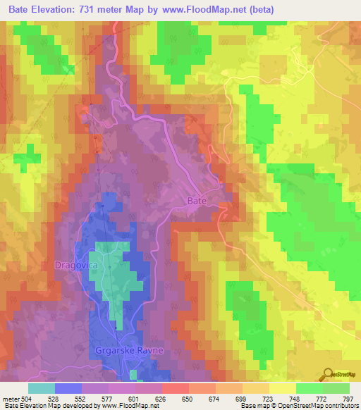 Bate,Slovenia Elevation Map