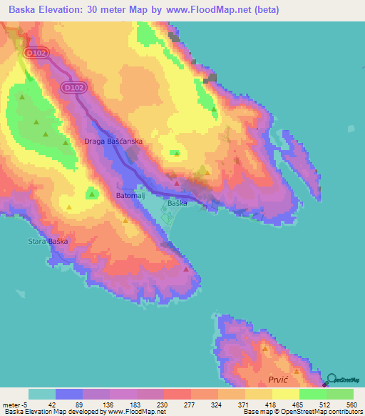 Baska,Croatia Elevation Map