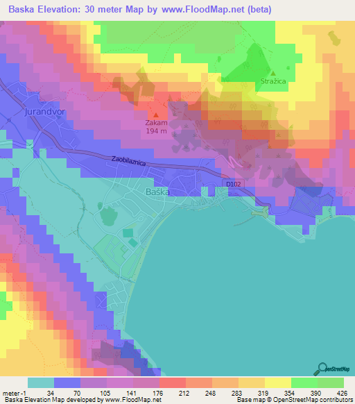 Baska,Croatia Elevation Map