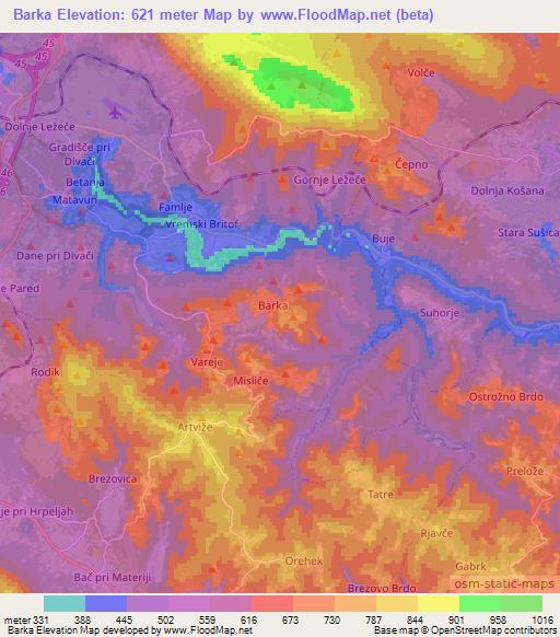 Barka,Slovenia Elevation Map