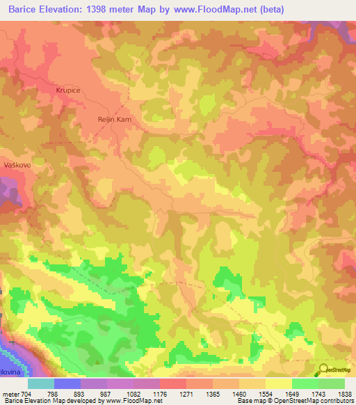 Barice,Montenegro Elevation Map