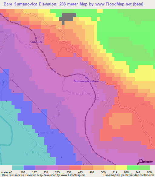 Bare Sumanovica,Montenegro Elevation Map