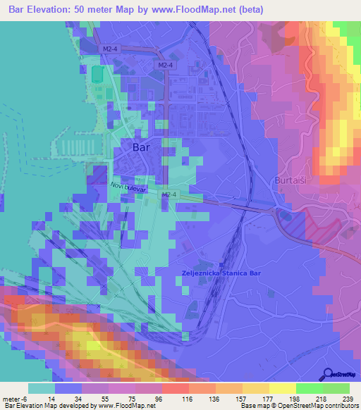 Bar,Montenegro Elevation Map