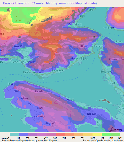 Baosici,Montenegro Elevation Map