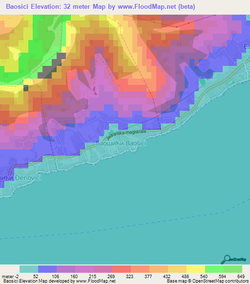 Baosici,Montenegro Elevation Map