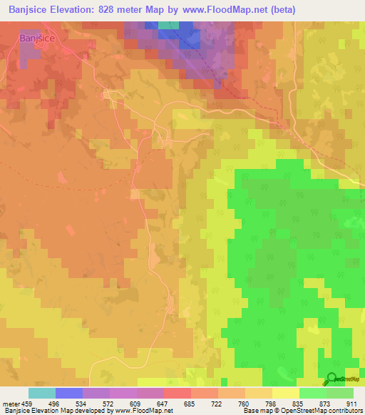 Banjsice,Slovenia Elevation Map