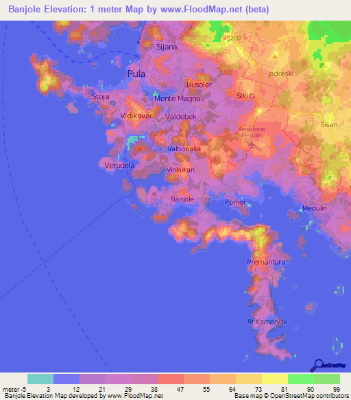 Banjole,Croatia Elevation Map