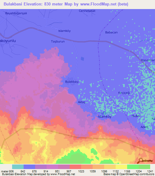 Bulakbasi,Turkey Elevation Map