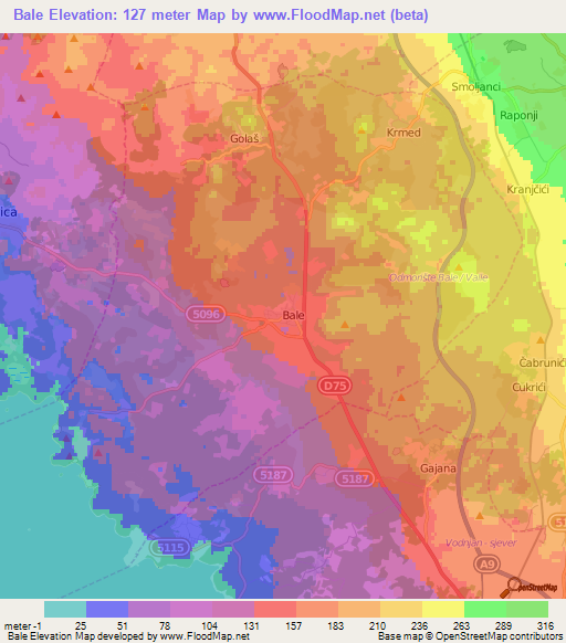 Bale,Croatia Elevation Map