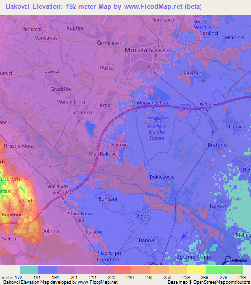 Bakovci,Slovenia Elevation Map