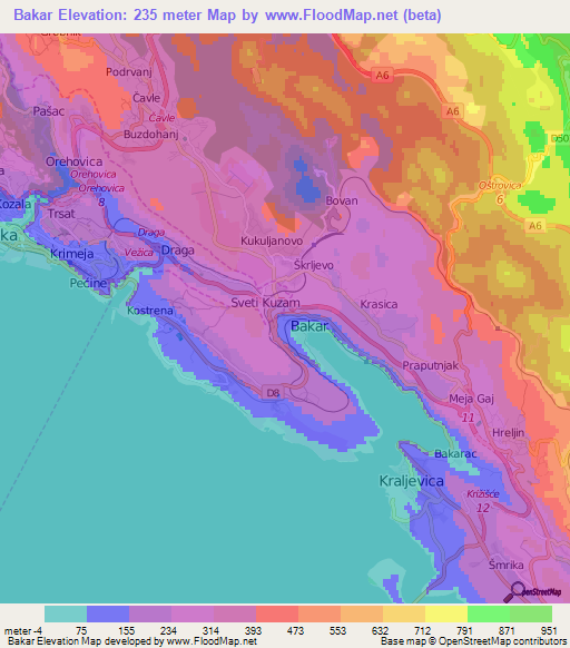 Bakar,Croatia Elevation Map